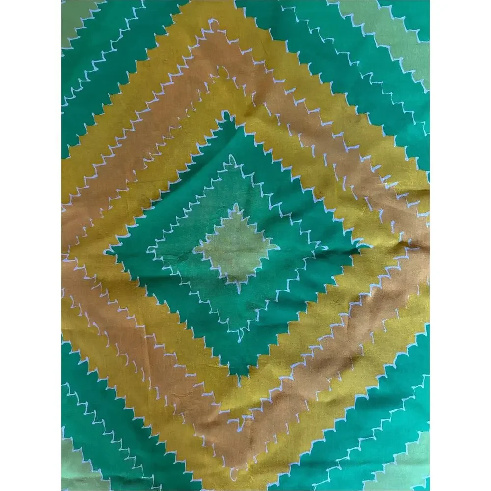 Vintage Silky Lightweight Green and Yellow Geometric Scarf